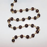 Wooden Beads Cape 8MM Smooth Round Gemstone Beaded Rosary Chain by Foot for Jewelry Making - 24K Gold Plated Over Silver Handmade Beaded Chain Connectors - Wire Wrapped Bead Chain Necklaces