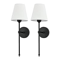 Bsmathom Wall Sconces Sets of 2, Rustic Industrial Wall Lamps, Hardwired Column Stand Sconces Wall Lighting, Bathroom Vanity Light Fixture with Fabric Shade for Bedroom Living Room Kitchen, Black