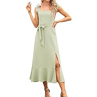 Square Neck Bridemaid Dresses Ruffle Cocktail Women's Party Dress with Split