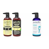 PURA D'OR Anti-Thinning Advanced Therapy Biotin Shampoo & Conditioner Hair Care Set & Awakening Body Wash (16oz) with Aloe Vera, Chamomile, Lavender