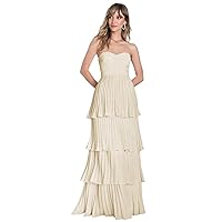 Champagne Ruffle Plus Size Prom Dresses for Teens Strapless Flowy Cocktail Dress Long Tiered Evening Dress Size 18W