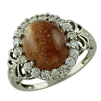 Carillon Sun Stone Oval Shape 12x10MM Natural Non-Treated Gemstone 14K White Gold Ring Gift Jewelry for Women & Men