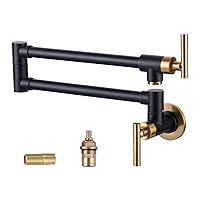 Pot Filler Faucet Black Gold Commercial Wall Mount Stove Faucet, Brass Pot Filler Folding Faucet Over Stove, Kitchen Pot Faucet with Double Joint Swing Arms