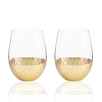 Burns Wine Glass, Gold Stemless Wine Glass Set of 2, Elegant Glasses with Gold Honeycomb Design Red Wine Glasses, 18 Oz.