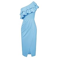 GRACE KARIN Women's One Shoulder Cocktail Dress Sleeveless Sexy Ruched Bodycon Layered Ruffle Slit Party Midi Dresses