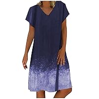 Maxi Dress Summer,Women 2024 Summer Casual Short Sleeve Cotton Linen Dress Simple Solid Color Loose Beach Sundress