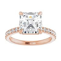 10K Solid Rose Gold Handmade Engagement Rings 3.5 CT Asscher Cut Moissanite Diamond Solitaire Wedding/Bridal Ring Set for Woman/Her Propose Ring, Perfact for Gifts Or As You Want