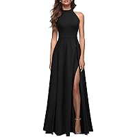 MUSHARE Women's Halter Neck Sexy Split Cocktail Party Maxi Long Formal Dress