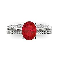 Clara Pucci 3.22 Brilliant Oval Cut Solitaire W/Accent split shank Simulated Ruby Anniversary Promise Wedding ring Solid 18K White Gold