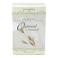 SUNAROMA Oatmeal Soap with Vitamin E (4.25 oz) - 100% Vegetable Based Soap - Great for Sensitive or Eczema Prone Skin - Made in the USA, Sulfate Free