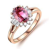 Diamond Rings For Women, 14K Rose Gold Pink Diamond Ring - Natural Pink Tourmaline Band, Heart Ring & Promise Ring For Engagement Wedding, Promotion