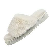 Fluffy Open Toe Slippers For Women Indoor Memory Foam, Comfy Fuzzy Womens Summer House Slippers Non-slip, Soft Faux Fur Slip-on Woman Home Bedroom Slippers