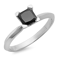 Dazzlingrock Collection 1.00 Carat (ctw) Black Diamond Solitaire Bridal Engagement Ring 1 CT, Sterling Silver