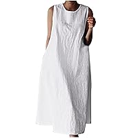 Oversized Dresses for Women 2023 Casual Round Neck Sleeveless Summer Cotton and Linen Loose Shift Ankle Length Dress