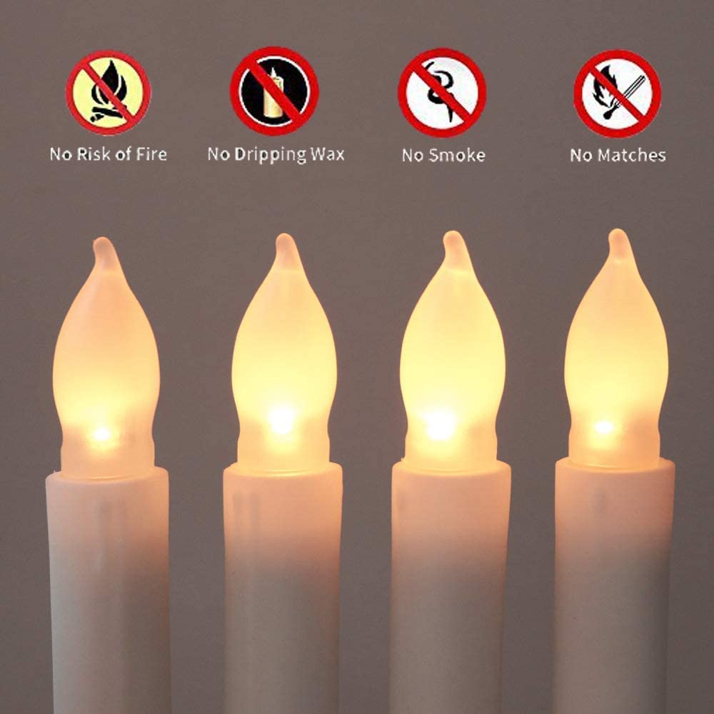 Set of 24 Flamelesss LED Taper Candles with Warm White Flickering Flame Light, Battery Operated Floating Candles, LED Taper Handheld Candlesticks for Church Party Halloween Decorations