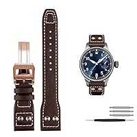 21mm 22mm Calfskin Leather Watchband Replacement for IWC Watch Pilot Portofino Mark18 Folding Buckle Strap Bracelets (Color : 10mm Gold Clasp, Size : 22mm)