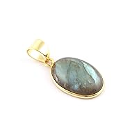 Guntaas Gems Rainbow Fire Labradorite Gemstone Pendant Necklace Oval Shape Brass Gold Plated Jewelry Gift For Her