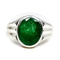 Genuine Emerald Silver Ring for Men 7 Carat Oval Shape Birthstone Size 5,6,7,8,9,10,11,12,13