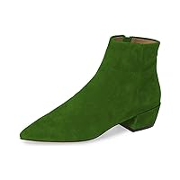 Womens Block Low Heels Comfy Ankle Boots Pointed Toe Vinatge Casual Booties Walking Shoes with Zippers