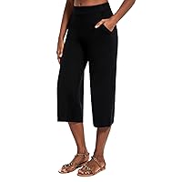 Tapata Womens Capri Pants Casual Wide Leg Cropped Pants Business Elastic Waist Pull On Capris with Pockets Stretchy