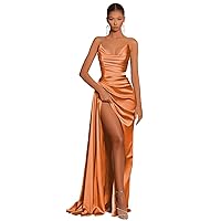 Women's Strapless Prom Dress Satin Bridemsaid Dresses for Wedding Long Formal Evening Party Gowns with Side Slit YE27