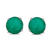 14k White Gold Round Emerald Stud Earrings by Direct-Jewelry