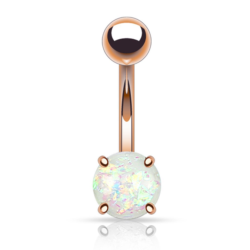 FIFTH CUE 14G Opal Glitter Prong Set Rose Gold IP Over 316L Surgical Steel Belly Button Ring