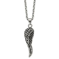 15mm Chisel Stainless Steel and Polished With Black Crystal Wing Pendant a Cable Chain Necklace 24 Inch Jewelry for Women
