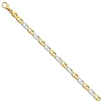 14k Two Tone Solid Fancy Lobster Closure Gold 6.5mm Polished Fancy Link Bracelet Lobster Claw Jewelry for Women - Length Options: 7.25 8.25 9