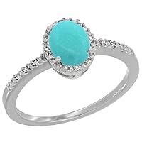 Silver City Jewelry 14K White Gold Diamond Natural Turquoise Engagement Ring Oval 7x5 mm, Sizes 5-10