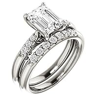 4 CT Emerald Colorless Moissanite Engagement Ring for Women/Her, Wedding Bridal Ring Set, Eternity Sterling Silver Solid Gold Diamond Solitaire 4-Prong Set for Her