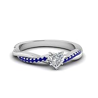 Lovely 1.12ct Heart Shaped White Diamond & Blue Sapphire 14K White Gold Over .925 Sterling Silver Engaement Wedding Infinity Twist Ring