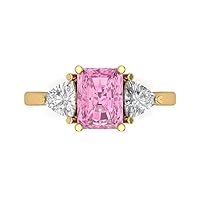 Clara Pucci 2.97ct Emerald Trillion cut 3 stone Solitaire with Accent Pink Simulated Diamond designer Modern Ring 14k Yellow Gold