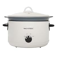 Magnifique 5 Quart Slow Cooker Round Manual Pot Food Warmer with 3 Cooking Settings, Stainless Steel White and Grey Ceramic pot