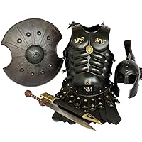 Troy Achilles Helmet Muscle Armor Breastplate Knight Crusader Combat Chest Body Armour Medieval Reenactment Fantasy Cosplay Wearable Halloween Costume Black