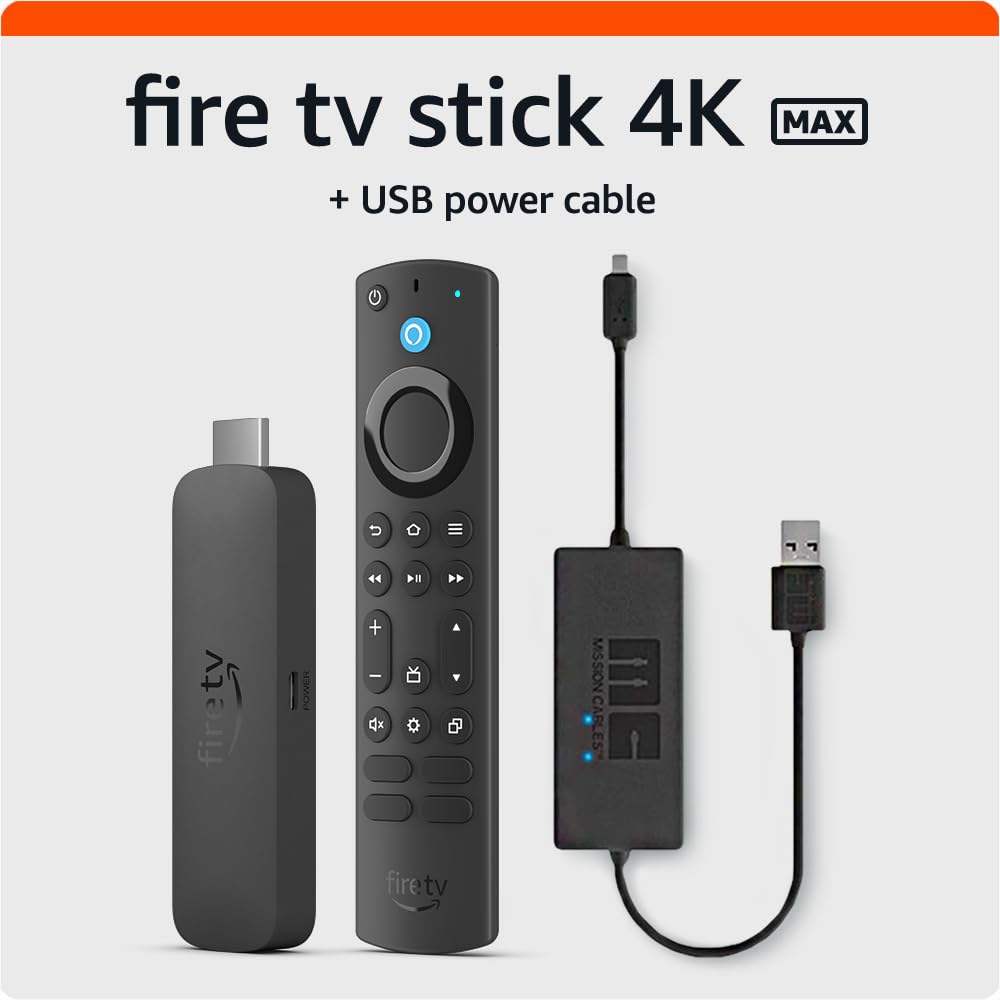 Amazon Fire TV Stick 4K Max with USB Power Cable (eliminates the need for AC adapter)