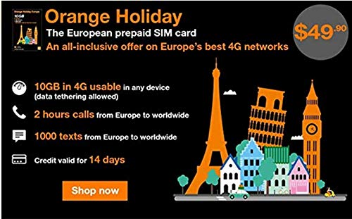 Orange Holiday Europe – 10GB Internet Data in 4G/LTE (+10GB Additional Promotion for SIMS Activated from April 4TH) + 120 mn + 1000 Texts in 30 Countries in Europe