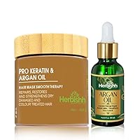 Herbishh H2 Combo (Condition + Hair Treatment) Pro Keratin Hair Mask 150 gm and Argan Oil for Hair 30ml for Men & Women | Combo for Dry, Weak & Frizz Hair
