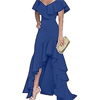Women's Plus Size Party Dress Ruffles Layer Asymmetric Ruffle Sleeve V-Neck Guest Cocktail Solid Long Dresses
