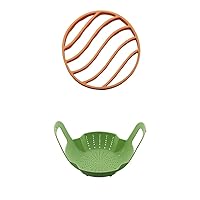 Instant Pot, Orange Official Silicone Roasting Rack, Compatible with 6-quart and 8-quart cookers & Instant Pot Official Silicone Steamer Basket, Compatible with 6-Quart and 8-Quart Cookers, Green