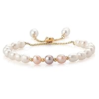 Gem Stone King Multicolor Cultured Freshwater Pearl Box Chain Yellow Gold Plated Bracelet For Women with Slider Clasp Fully Adjustable Up to 9 Inch