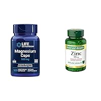 Life Extension Magnesium Caps, 500 mg, Magnesium Oxide, Citrate, Succinate & Nature's Bounty Zinc 50mg, Immune Support & Antioxidant Supplement, Promotes Skin Health 250 Caplets