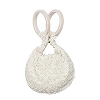 Pearl Floral Beaded Ring Bracelet Bag Bridal Pouchette, Cream