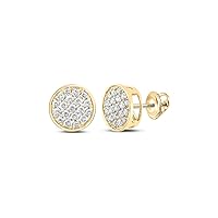 The Diamond Deal 14kt Yellow Gold Mens Round Diamond Button Cluster Earrings 1/4 Cttw