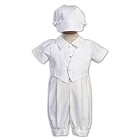 Cotton-Poly Christening Romper and Embroidered Vest