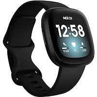 Versa 3 Health & Fitness Smartwatch with GPS, 24/7 Heart Rate, Alexa Built-in, 6+ Days Battery, Black/Black, One Size (S & L Bands Included)