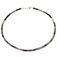 925 Sterling Silver Necklace With Natural Multi Color Tourmaline Gemstone 18” (Inch) Strand For Women Modern and Designer 5 MM Beads Necklace Handmade Necklace for Women