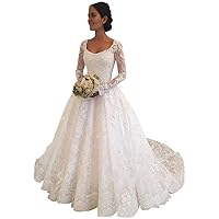 Luolanid A line Wedding Dresses Princess Long Sleeve Lace Wedding Dresses Bridal Gown