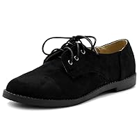 Ollio Women Classic Flat Shoe Lace Up Faux Suede Oxford