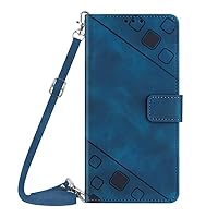 Compatible with iPhone 14 Plus Crossbody Case Wallet with Credit Card Slots Kickstand Wrist Strap Long Lanyard Blue Leather Protective Cover Embossed Design for Apple iPhone 14+ ︳iPhone 14 Max 6.7